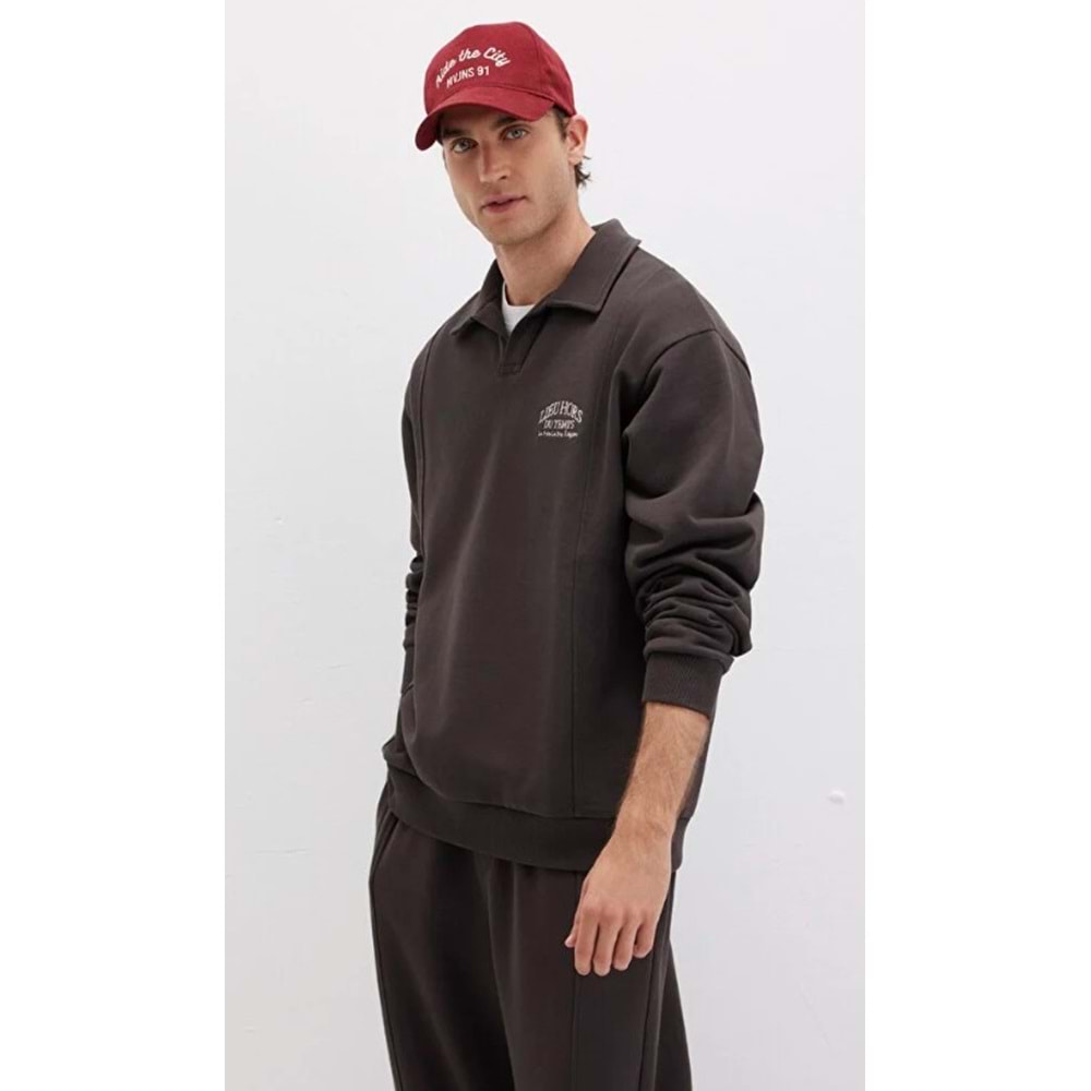 Mavi 0S10479-70219 Polo Yaka Nakışlı Erkek Kapüşonlu Sweatshirt