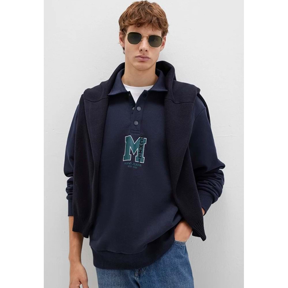 Mavi 0S10494-70490 M Logo Baskılı Yarım Düğmeli Yaka Sweatshirt