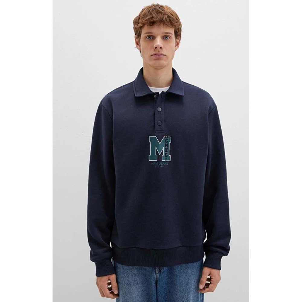Mavi 0S10494-70490 M Logo Baskılı Yarım Düğmeli Yaka Sweatshirt