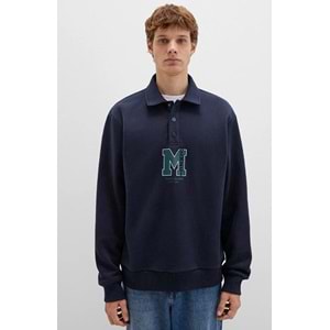 Mavi 0S10494-70490 M Logo Baskılı Yarım Düğmeli Yaka Sweatshirt
