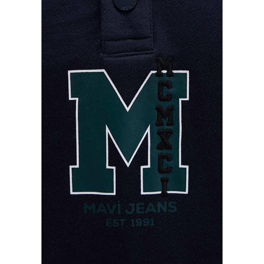 Mavi 0S10494-70490 M Logo Baskılı Yarım Düğmeli Yaka Sweatshirt