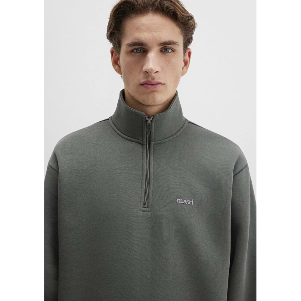 Mavi M0S10585-71598 Mavi Logo Baskılı Yarı Fermuarlı Sweatshirt Erkek Sweatshirt