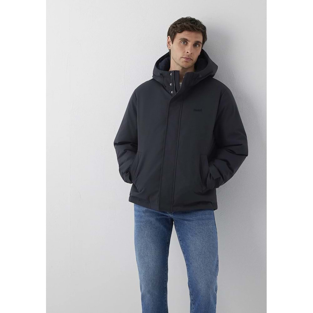 Mavi M0110833-91564 Mavi Nakış Logo Kapüşonlu Şişme Mont Erkek Mont