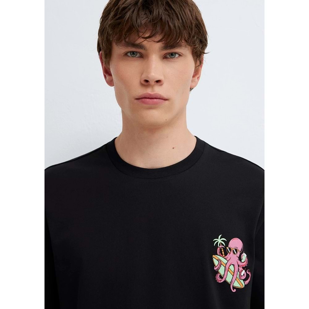 Mavi M0613385-900 Mavi Ahtapot Baskılı T-Shirt Erkek Tişort