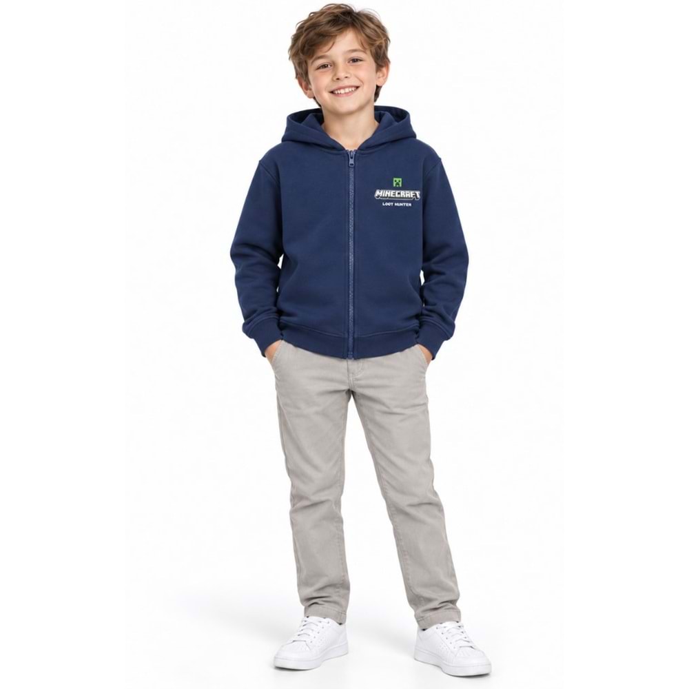 Mavi M6S10187-84371 Minecraft Baskılı Fermuarlı Kapüşonlu Çocuk Sweatshirt