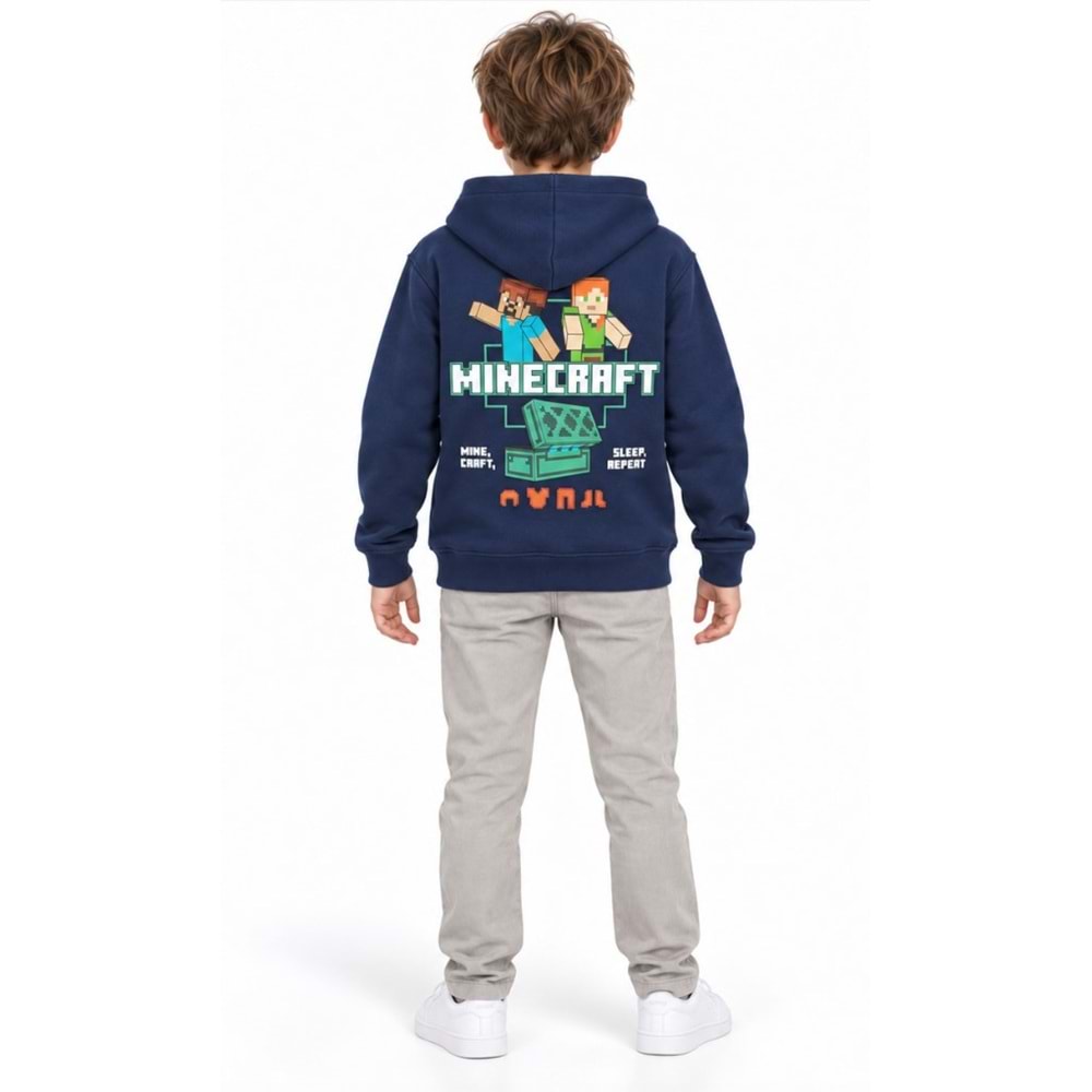 Mavi M6S10187-84371 Minecraft Baskılı Fermuarlı Kapüşonlu Çocuk Sweatshirt