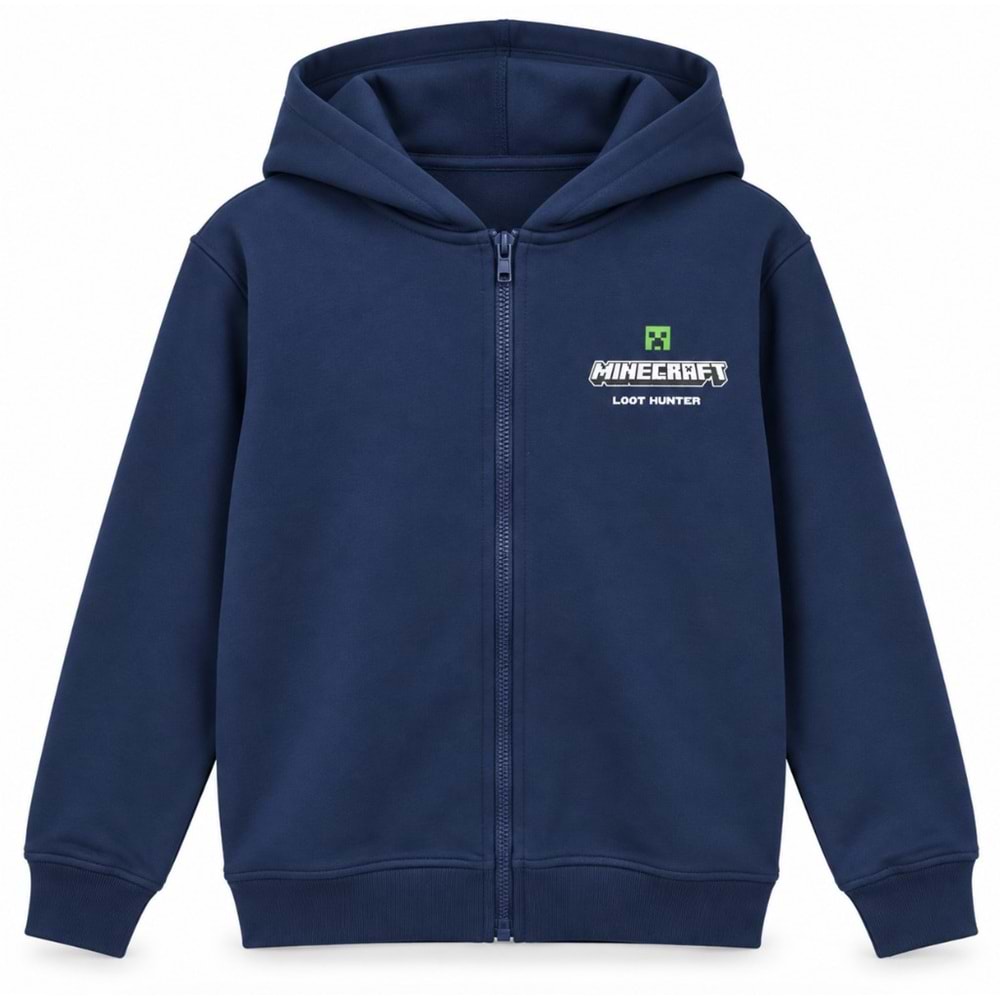 Mavi M6S10187-84371 Minecraft Baskılı Fermuarlı Kapüşonlu Çocuk Sweatshirt