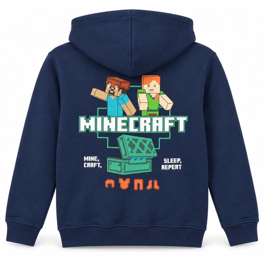 Mavi M6S10187-84371 Minecraft Baskılı Fermuarlı Kapüşonlu Çocuk Sweatshirt