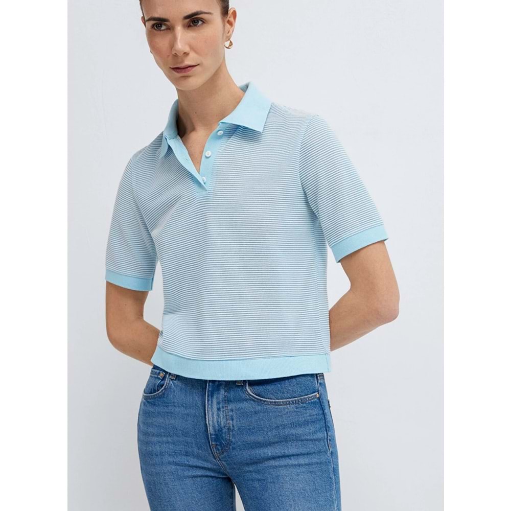 Mavi M1614310-91728 Çizgili Polo Yaka T-Shirt Kadın Tişört