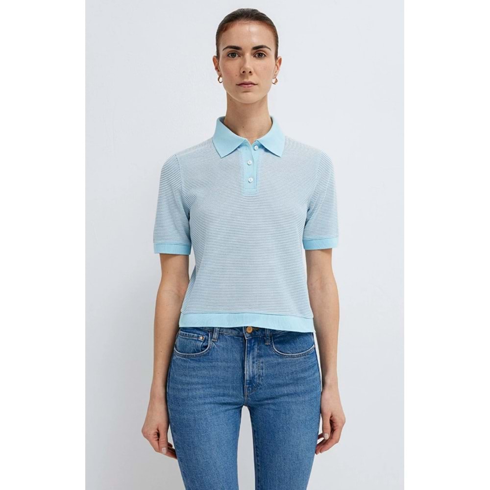 Mavi M1614310-91728 Çizgili Polo Yaka T-Shirt Kadın Tişört