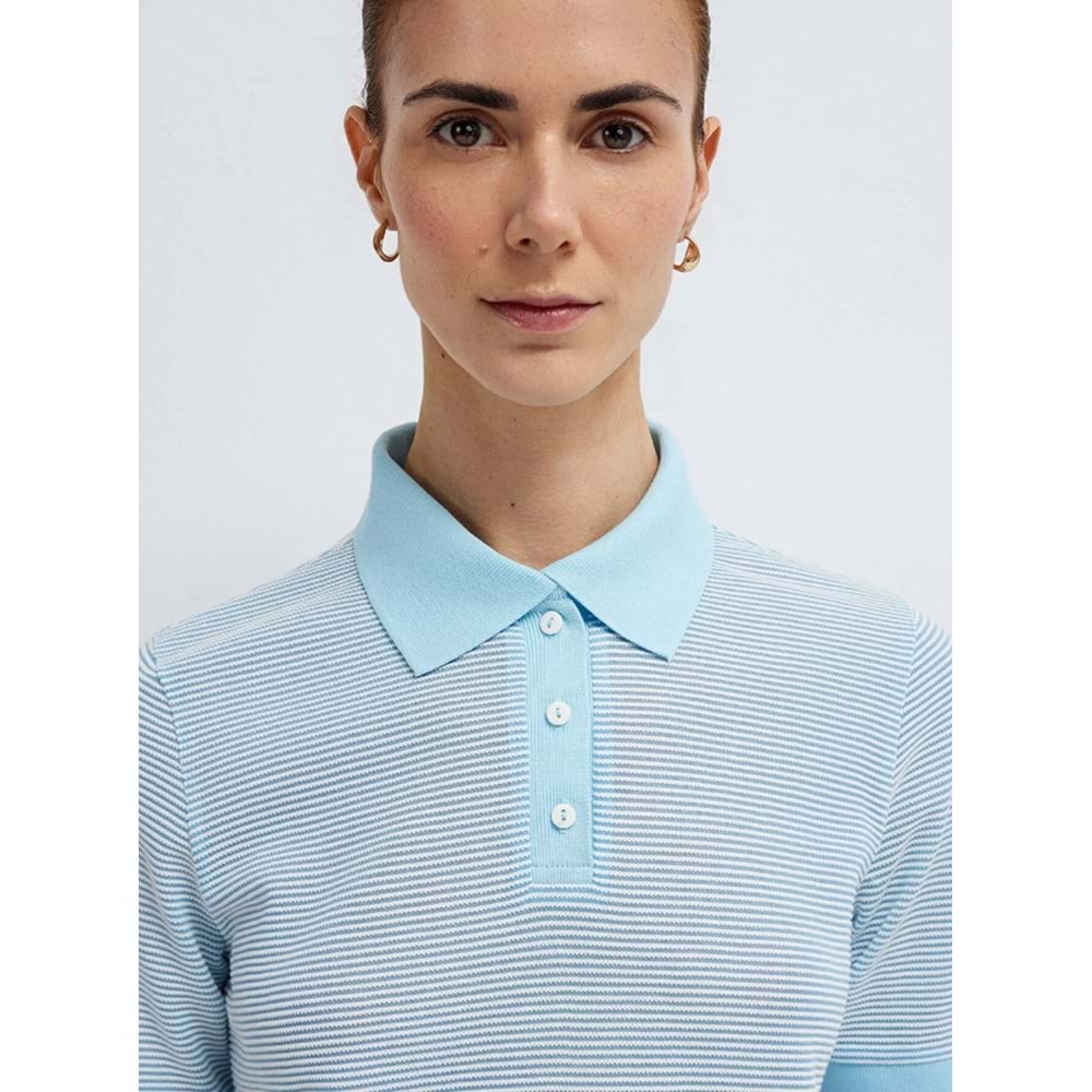 Mavi M1614310-91728 Çizgili Polo Yaka T-Shirt Kadın Tişört