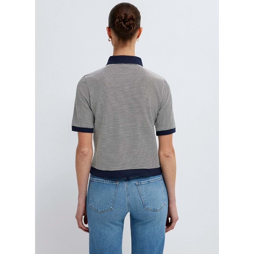 Mavi M1614310-86625 Çizgili Polo Yaka T-Shirt Kadın Tişört