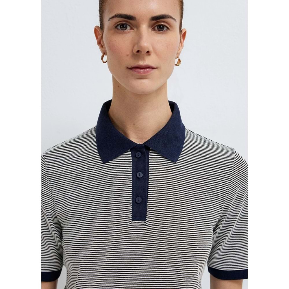 Mavi M1614310-86625 Çizgili Polo Yaka T-Shirt Kadın Tişört