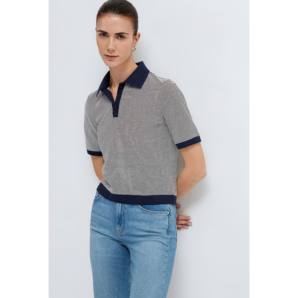 Mavi M1614310-86625 Çizgili Polo Yaka T-Shirt Kadın Tişört