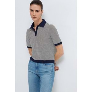 Mavi M1614310-86625 Çizgili Polo Yaka T-Shirt Kadın Tişört