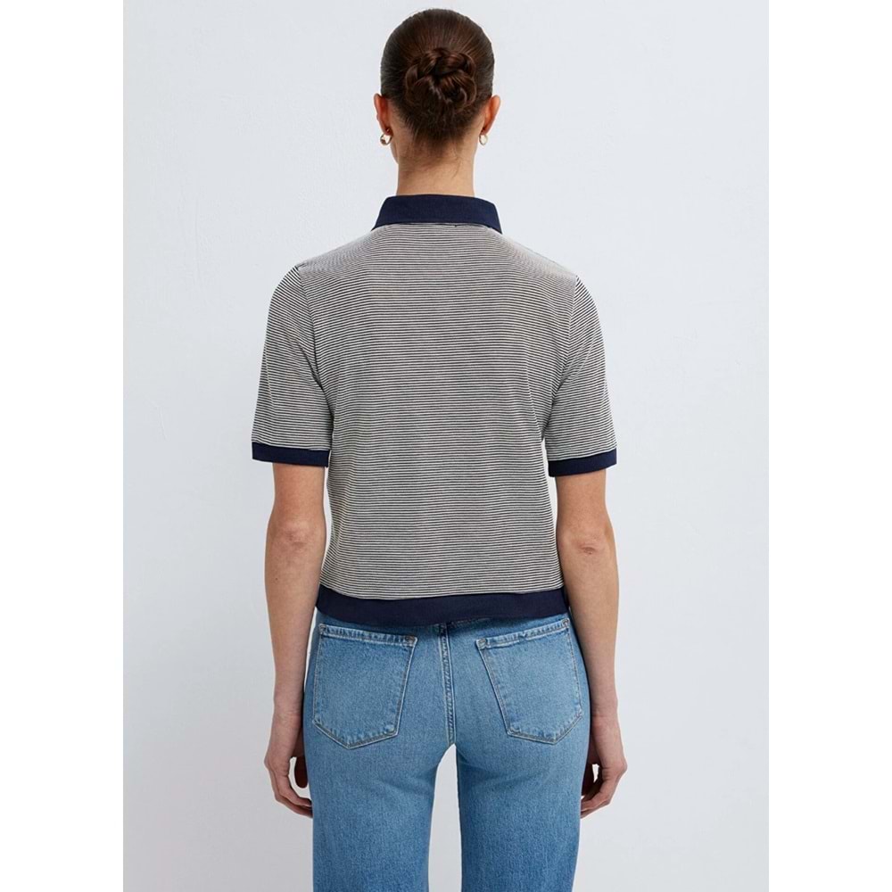Mavi M1614310-86625 Çizgili Polo Yaka T-Shirt Kadın Tişört