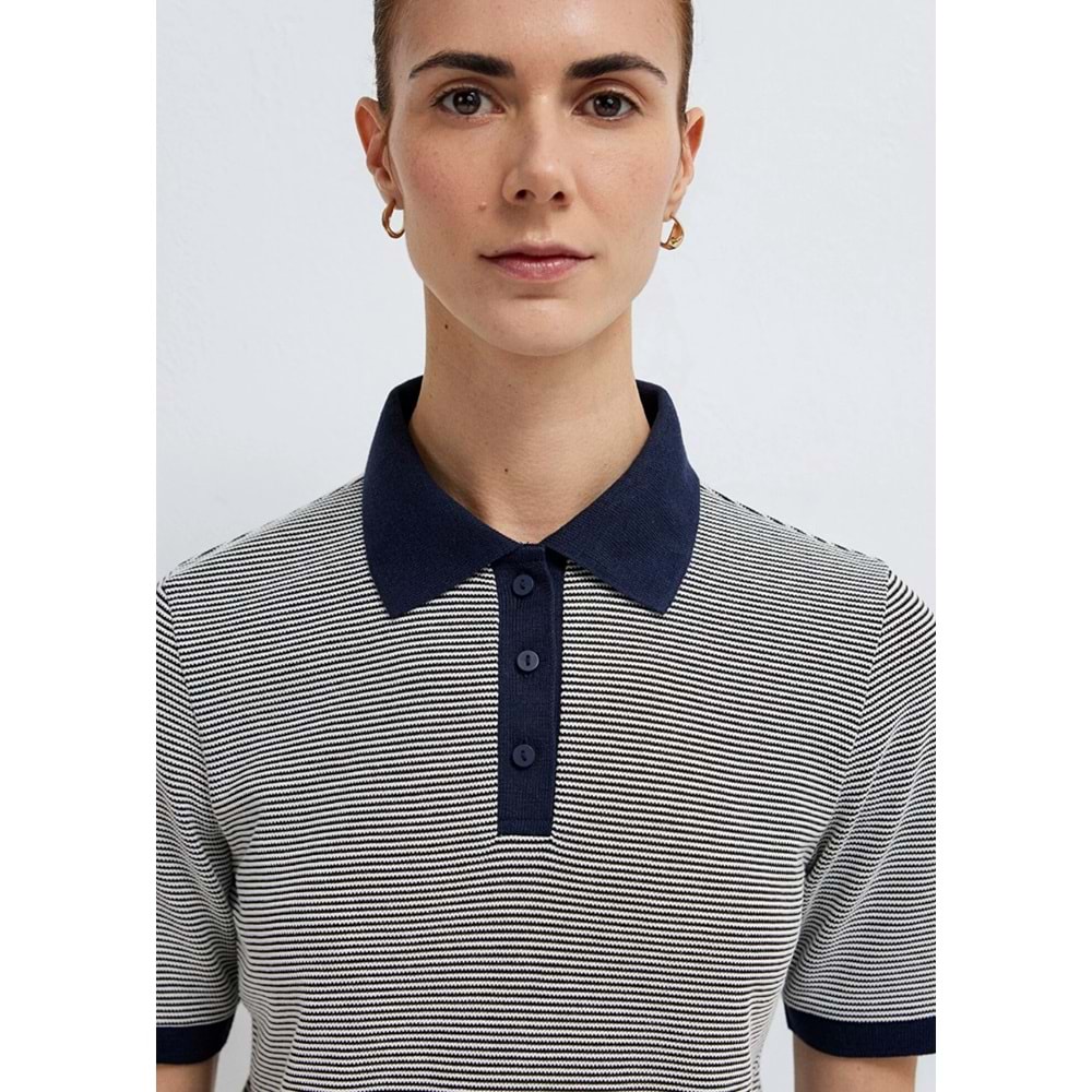 Mavi M1614310-86625 Çizgili Polo Yaka T-Shirt Kadın Tişört