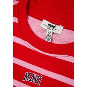 Mavi M7S10038-88044 Logo Baskılı Çizgili Kız Çocuk Sweatshirt