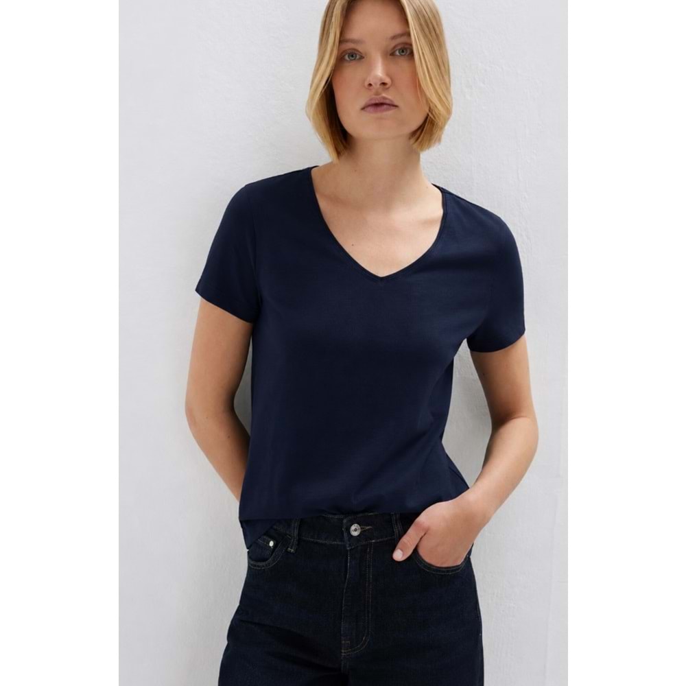 Mavi M1614176-84371 V Yaka Lacivert Basic T-Shirt Kadın Tişört