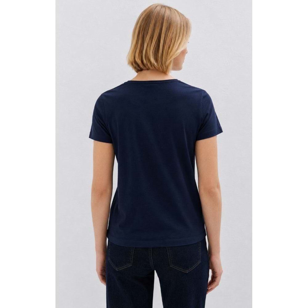Mavi M1614176-84371 V Yaka Lacivert Basic T-Shirt Kadın Tişört