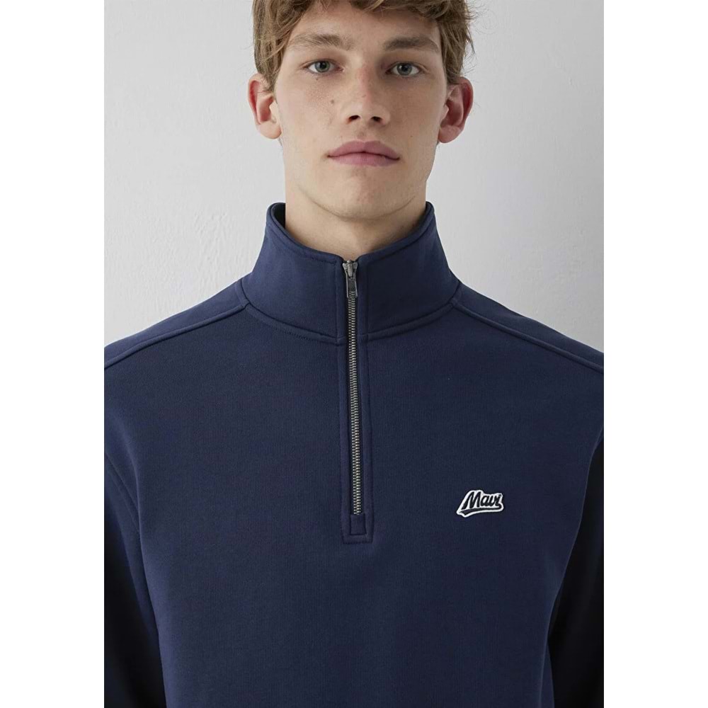 Mavi M0S10613-70490 Mavi Patch Logo Nakışlı Yarı Fermuarlı Erkek Sweatshirt