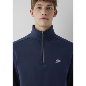 Mavi M0S10613-70490 Mavi Patch Logo Nakışlı Yarı Fermuarlı Erkek Sweatshirt