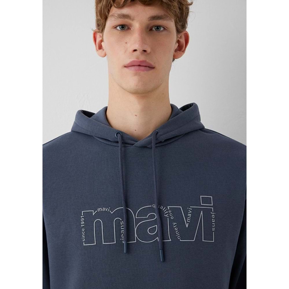 Mavi M0S10196-70759 Mavi Logo Baskılı Kapüşonlu Erkek Sweatshirt