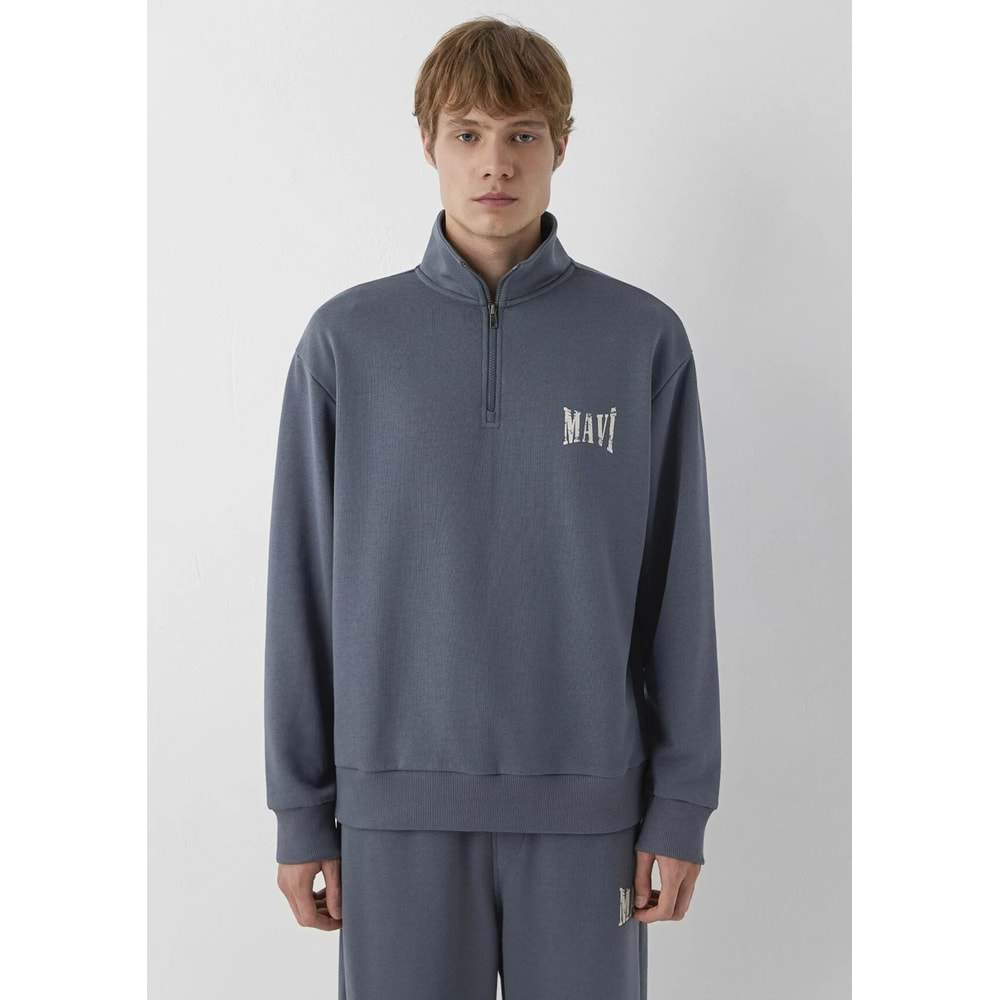 Mavi M0S10672-80776 Mavi Logo Baskılı Yarım Fermuarlı Erkek Sweatshirt