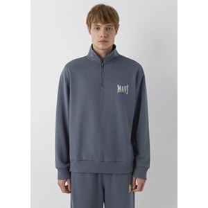 Mavi M0S10672-80776 Mavi Logo Baskılı Yarım Fermuarlı Erkek Sweatshirt