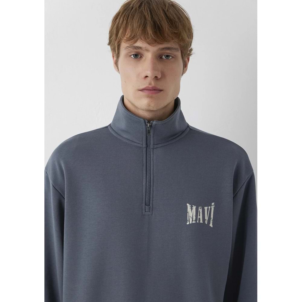 Mavi M0S10672-80776 Mavi Logo Baskılı Yarım Fermuarlı Erkek Sweatshirt