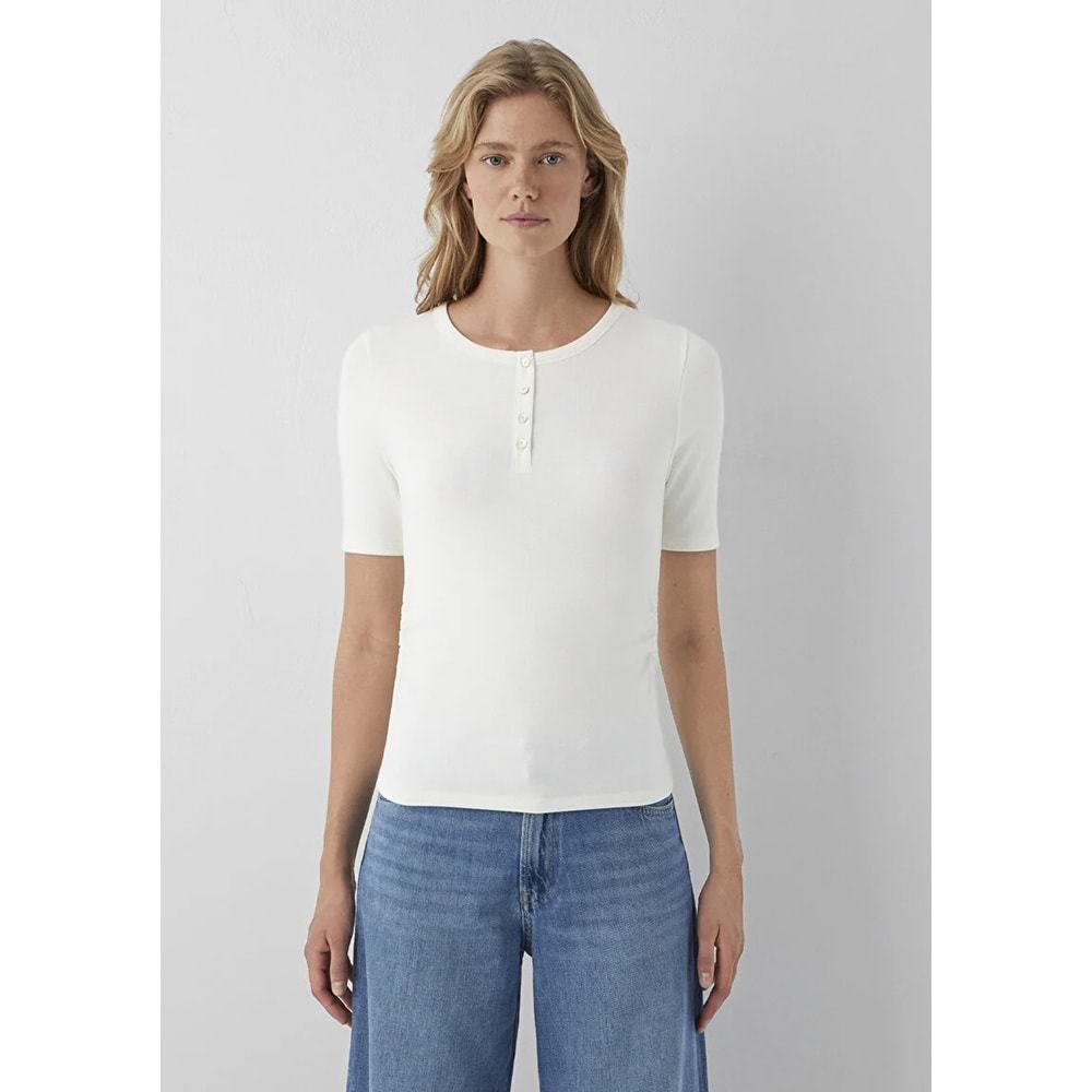 Mavi M1614120-80194 Mavi Düğme Detaylı T-Shirt Kadın Tişört