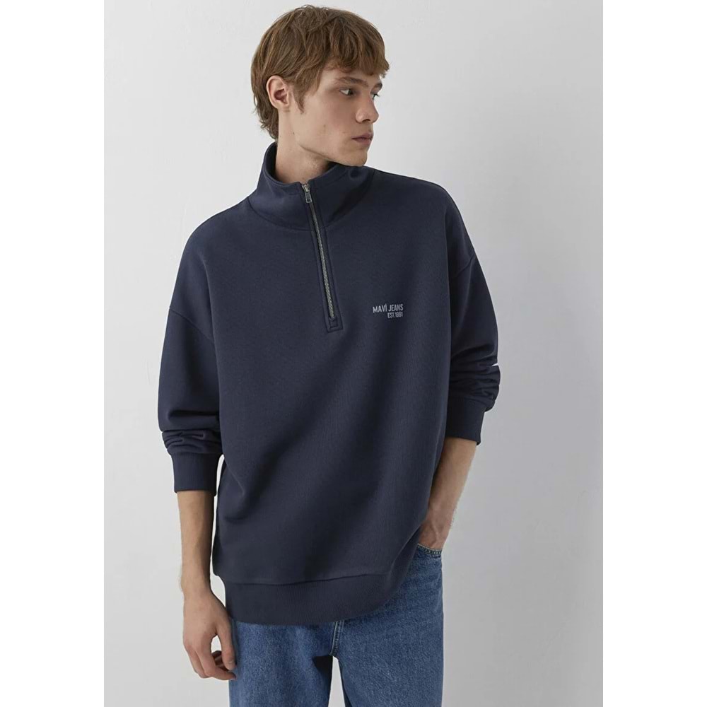 Mavi M0S10678-70490 Mavi Jeans Logo Baskılı Yarı Fermuarlı Erkek Sweatshirt