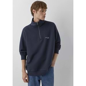 Mavi M0S10678-70490 Mavi Jeans Logo Baskılı Yarı Fermuarlı Erkek Sweatshirt