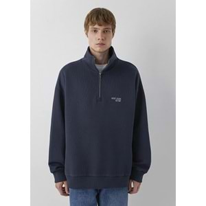 Mavi M0S10678-70490 Mavi Jeans Logo Baskılı Yarı Fermuarlı Erkek Sweatshirt