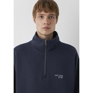 Mavi M0S10678-70490 Mavi Jeans Logo Baskılı Yarı Fermuarlı Erkek Sweatshirt