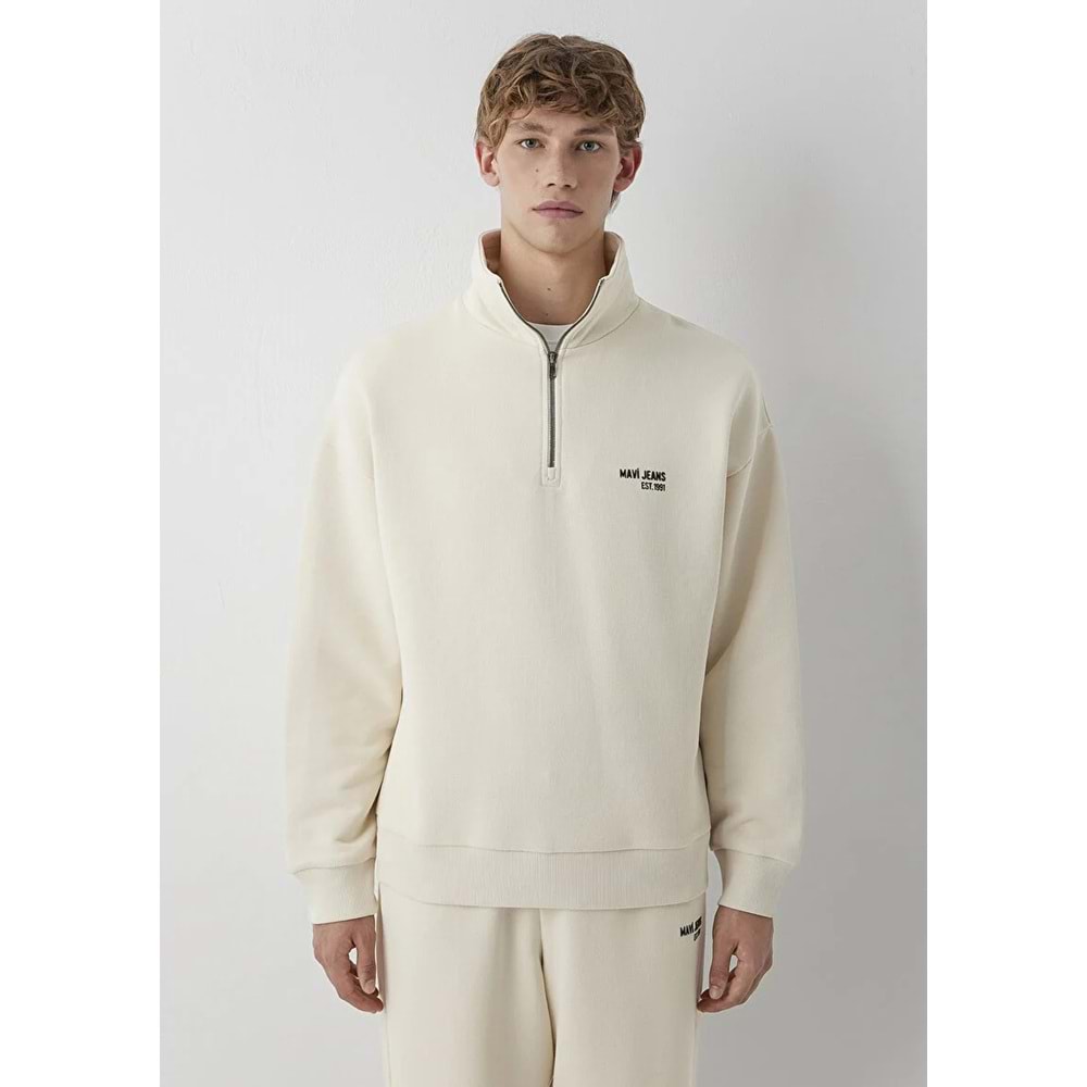 Mavi M0S10678-70072 Mavi Jeans Logo Baskılı Yarı Fermuarlı Erkek Sweatshirt