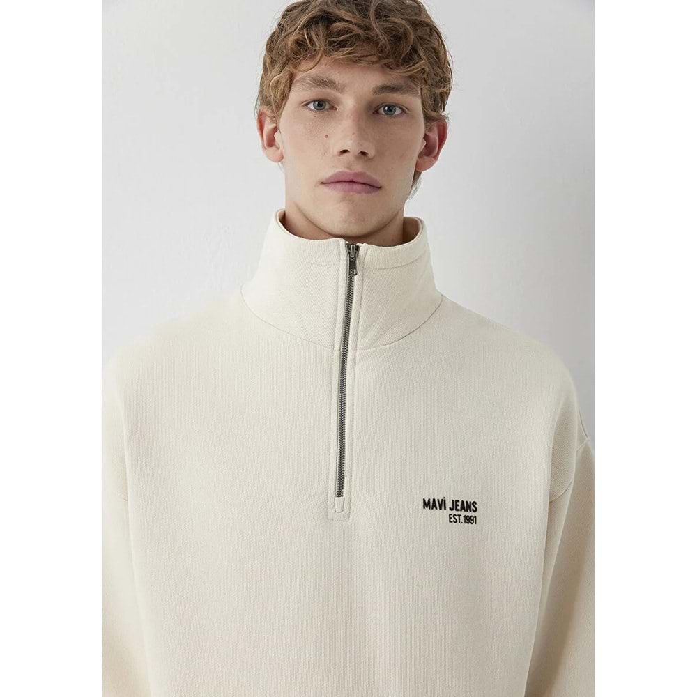 Mavi M0S10678-70072 Mavi Jeans Logo Baskılı Yarı Fermuarlı Erkek Sweatshirt