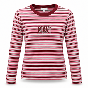 Mavi M1620077-A6662 Mavi Baskılı Çizgili Tişört Kadın Tişört