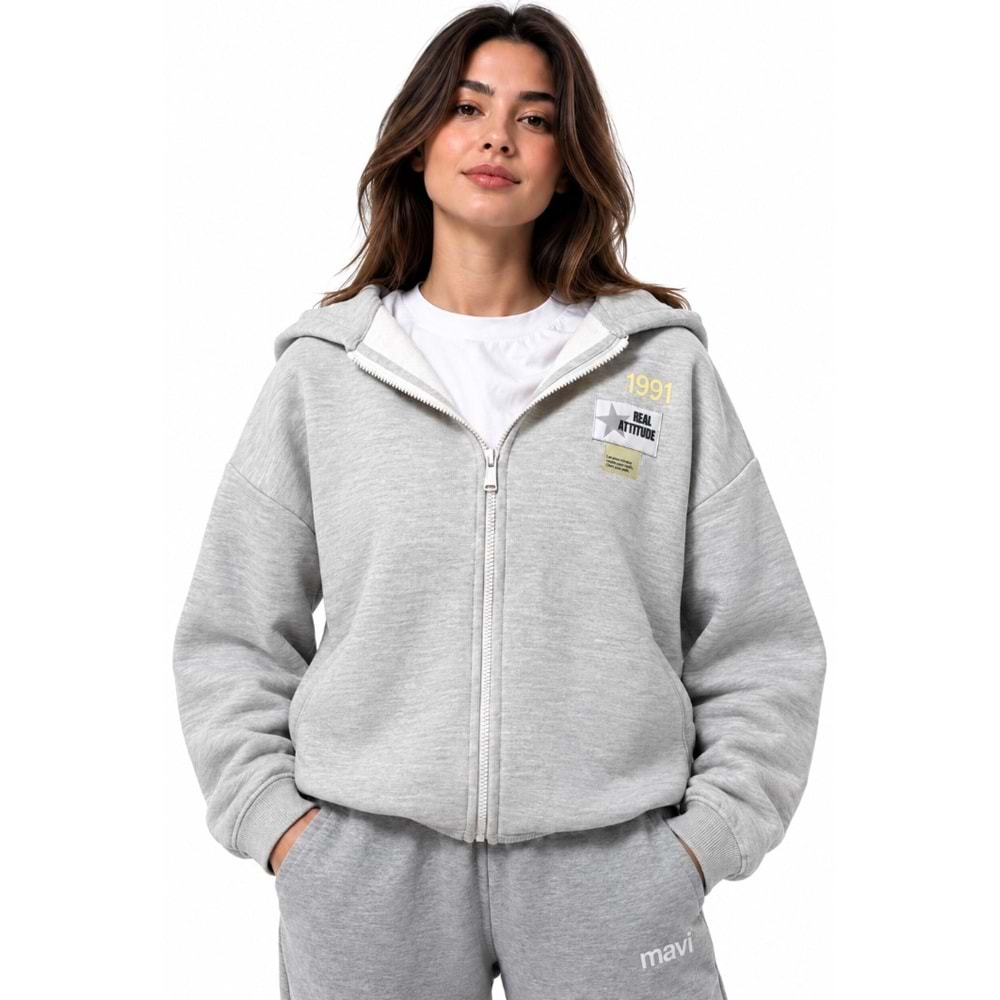 Mavi M1S20005-83096 Mavi Logo Baskılı Fermuarlı Kapüşonlu Kadın Sweatshirt