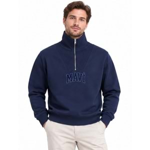 Mavi M0S20212-84371 Mavi Logo Baskılı Yarım Fermuarlı Erkek Sweatshirt