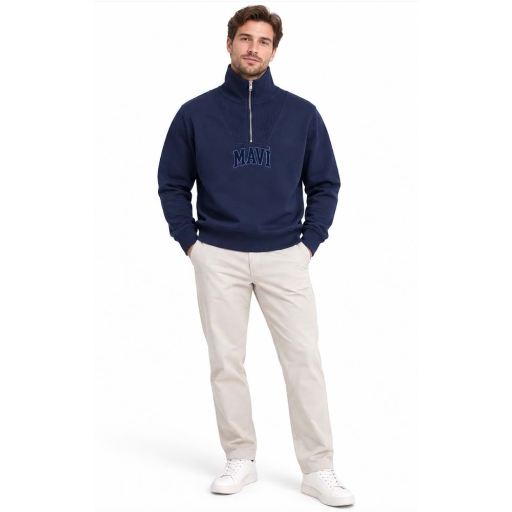 Mavi M0S20212-84371 Mavi Logo Baskılı Yarım Fermuarlı Erkek Sweatshirt
