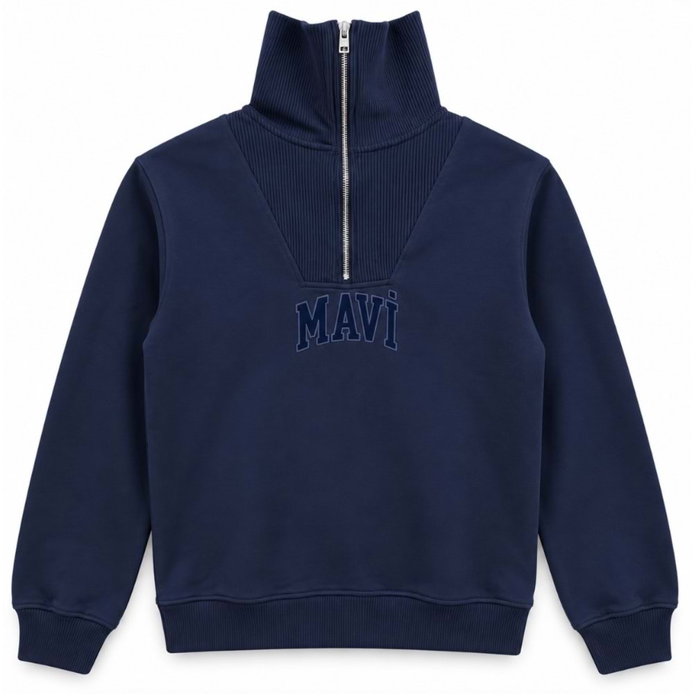 Mavi M0S20212-84371 Mavi Logo Baskılı Yarım Fermuarlı Erkek Sweatshirt