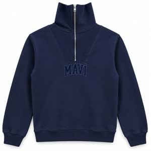 Mavi M0S20212-84371 Mavi Logo Baskılı Yarım Fermuarlı Erkek Sweatshirt