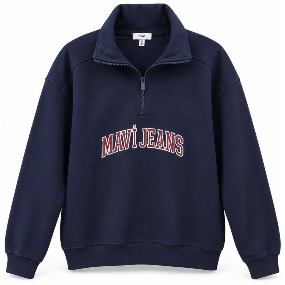 Mavi M1S20132-84371 Mavi Jeans Logo Baskılı Yarım Fermuarlı Kadın Sweatshirt