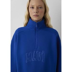 Mavi M1S20130-70896 Mavi Logo Baskılı Yarım Fermuarlı Kadın Sweatshirt