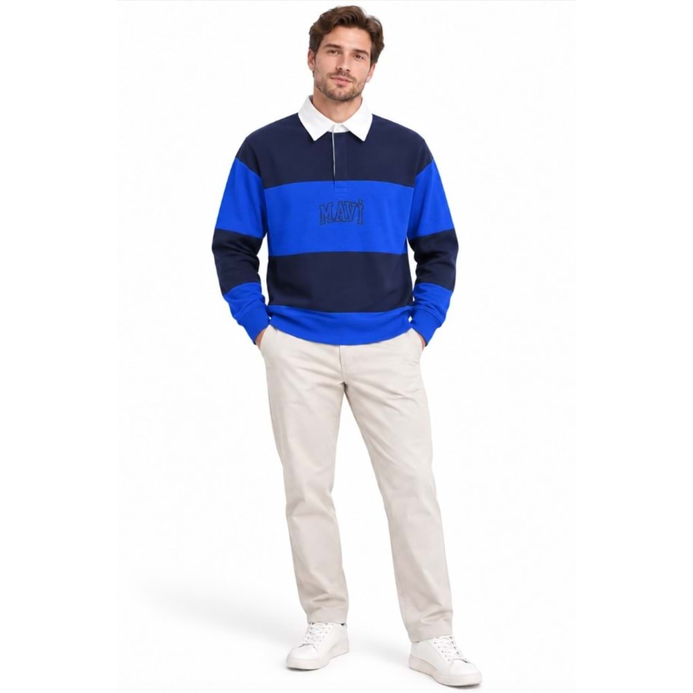 Mavi M0S20218-A7894 Mavi Logo Baskılı Surf The We Yaka Detaylı Erkek Sweatshirt