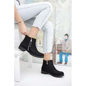 Mehtap Çift Fermuarlı Düz Kaymaz Taban Kadın Bot