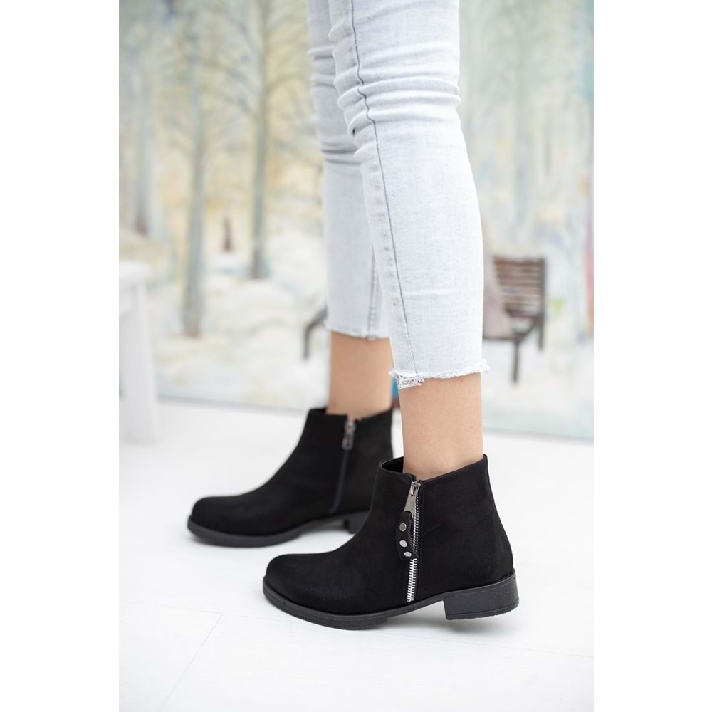 Mehtap Çift Fermuarlı Düz Kaymaz Taban Kadın Bot