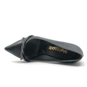 Mehtap Örgü Taş Dekolteli Kalın Topuk Kadın Topuklu Ayakkabı Sitiletto