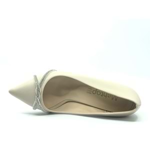 Mehtap Örgü Taş Dekolteli Kalın Topuk Kadın Topuklu Ayakkabı Sitiletto